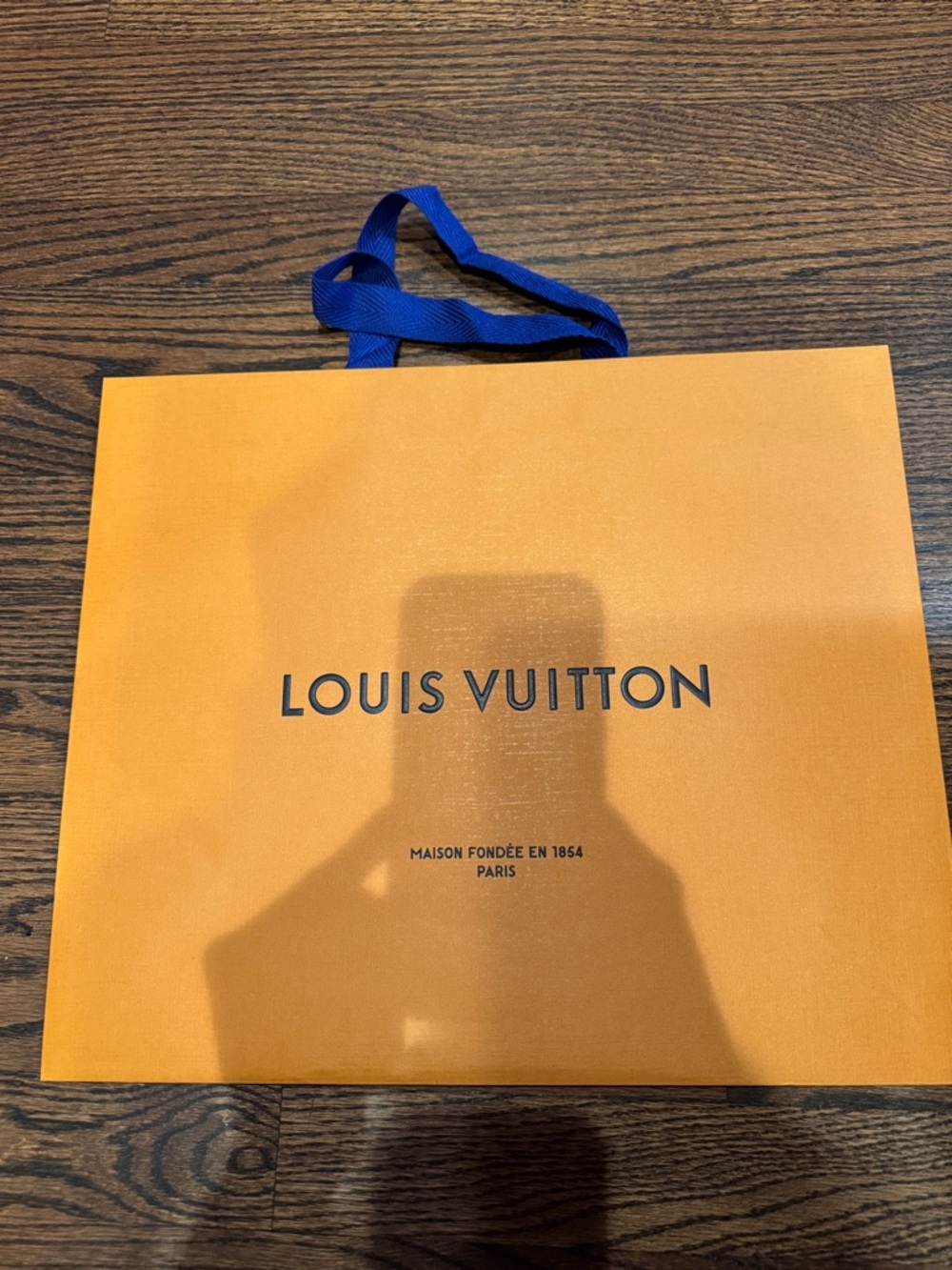 Louis Vuitton Orange Gift Bag with Blue Ribbon Handles